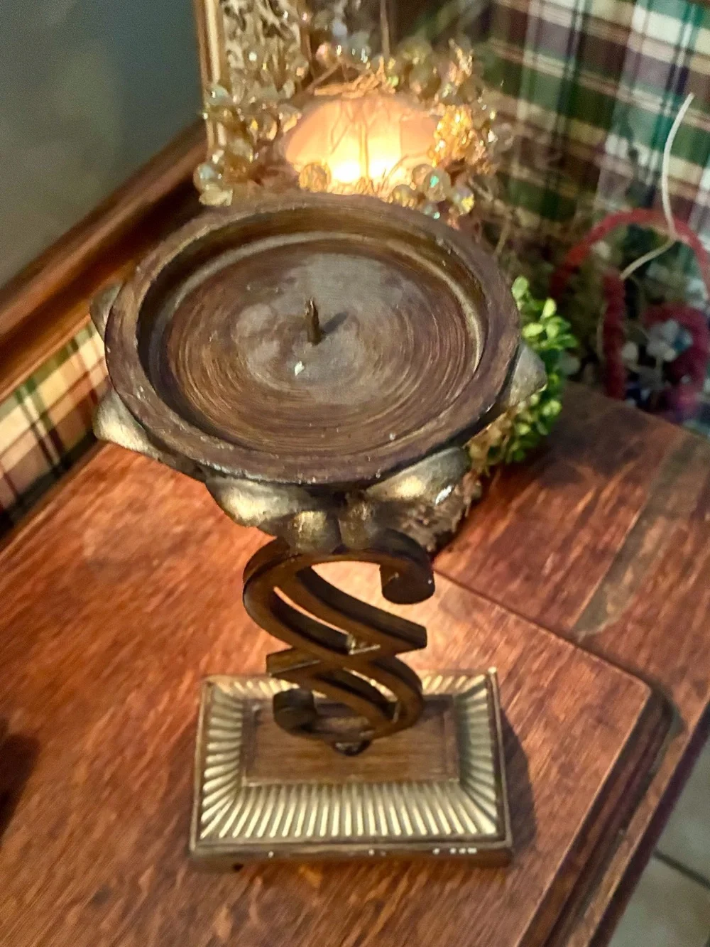 Magnolia Gold Metal Scroll Candle Holder